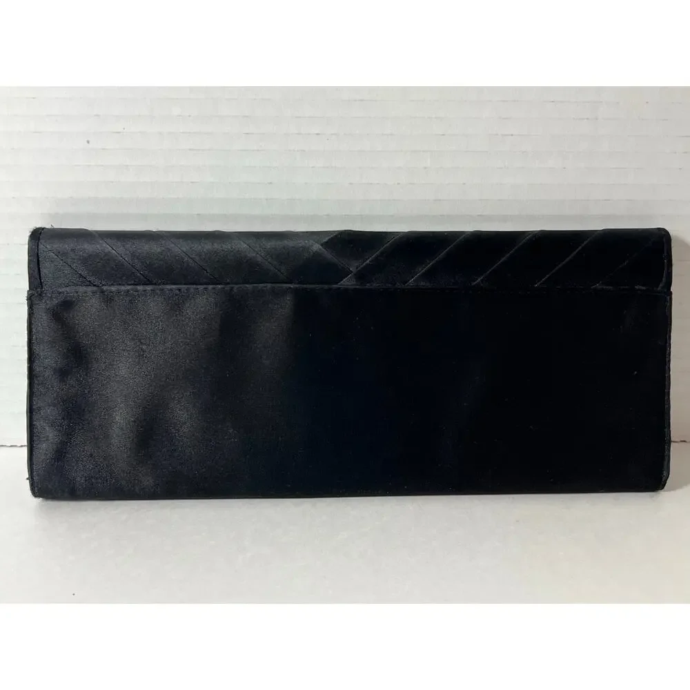 Aldo Formal Satin Clutch Shoulder Bag Black Pleated with Silver Chain
